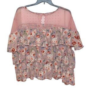 Floral Ruffle Tiered Sheer Mesh Shoulder Floral Top by Truth NYC size 3x